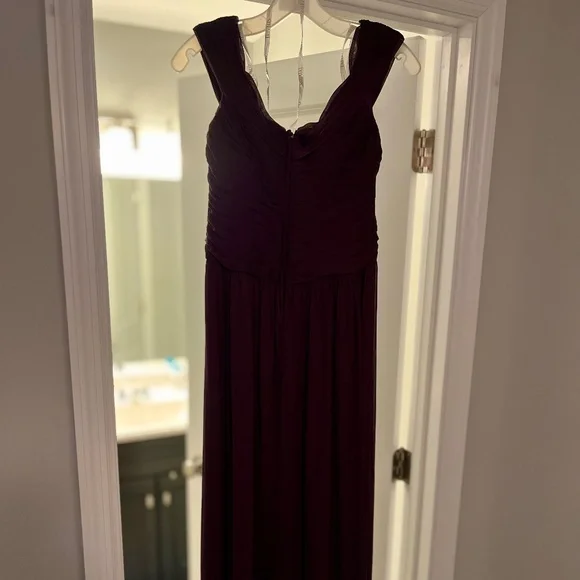 david's bridal plum bridesmaid dress David's Bridal, The Edit by DB Studio Women's Formal V-Neck Ruched Sheath  Dress, Full Length, Jersey